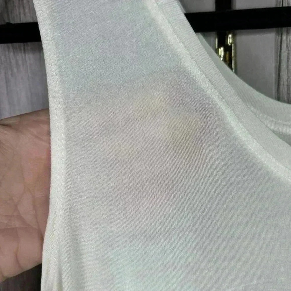 Flax Maxi Dress Ivory Sleeveless Stretch See Through Coverup Slit Jersey Sz M - Picture 5 of 7